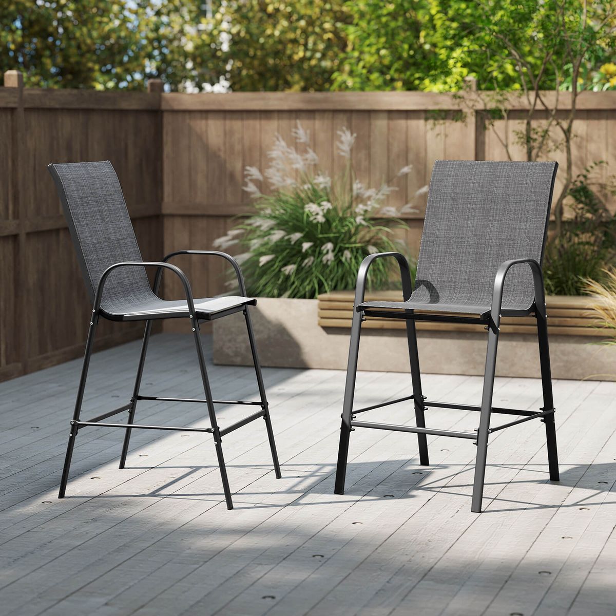 Outdoor Bar Height Stools with Armrests (Set of 2) - Bar Stool-GR