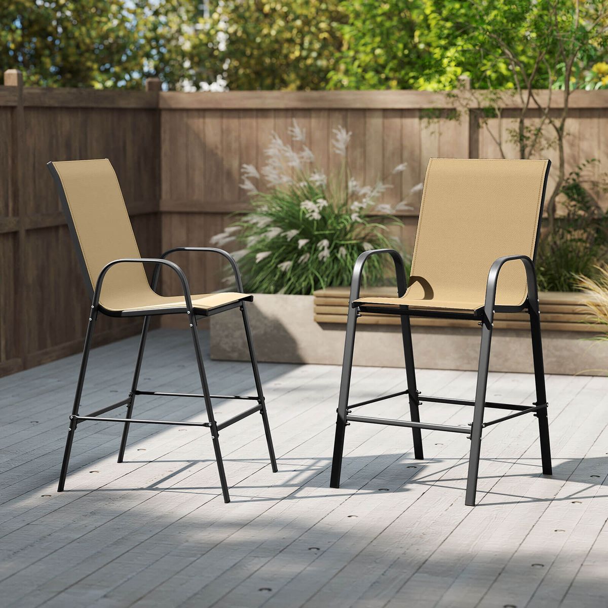 Photos - Chair Costway Outdoor Bar Height Stools with Armrests  - Bar Stool-BE HCST09547 (Set of 2)