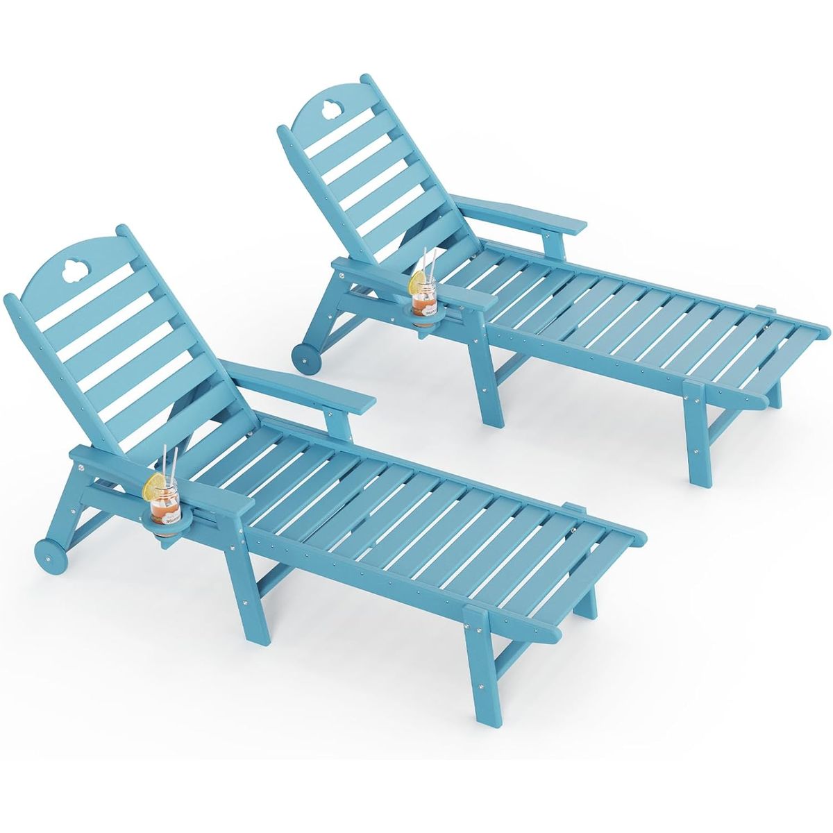 Patio Lounge Chair with Cup Holder and Adjustable Backrest - Light Blue