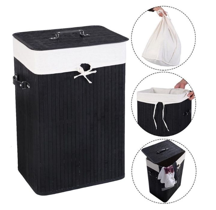 Rectangle Bamboo Laundry Hamper - Black