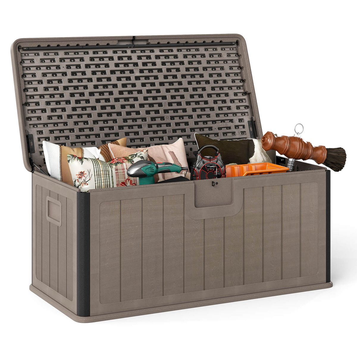 Photos - Garden Furniture Costway Large Capacity Storage Box with Lockable Design - Brown HCST09009 