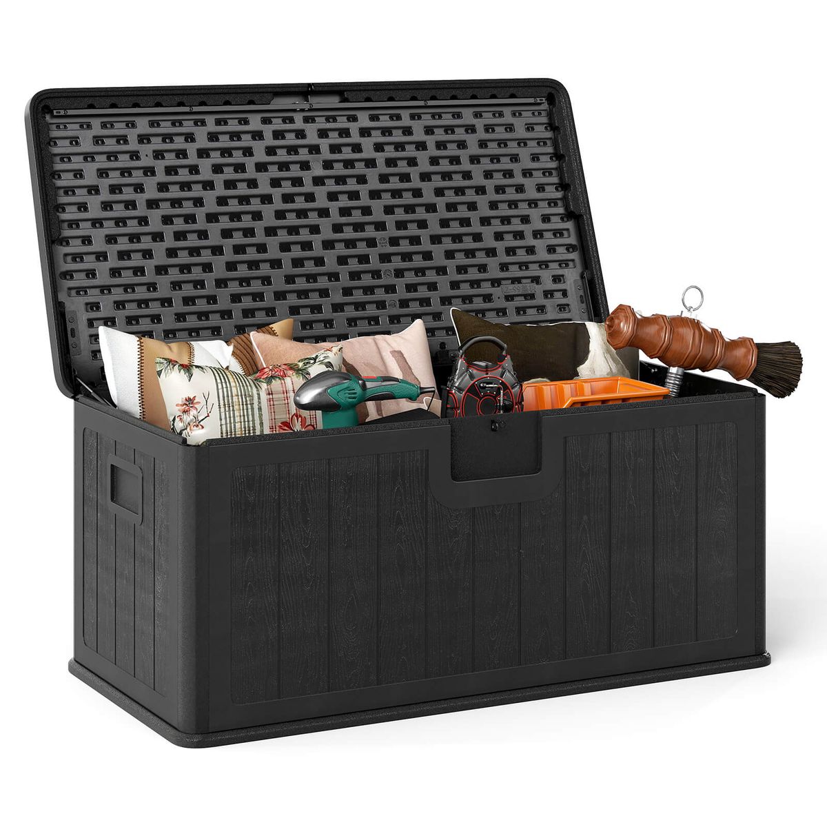 Costway Storage Box with Lockable Design & Gas Strut Handle 2 Person Bench Garden Organizer - Black
