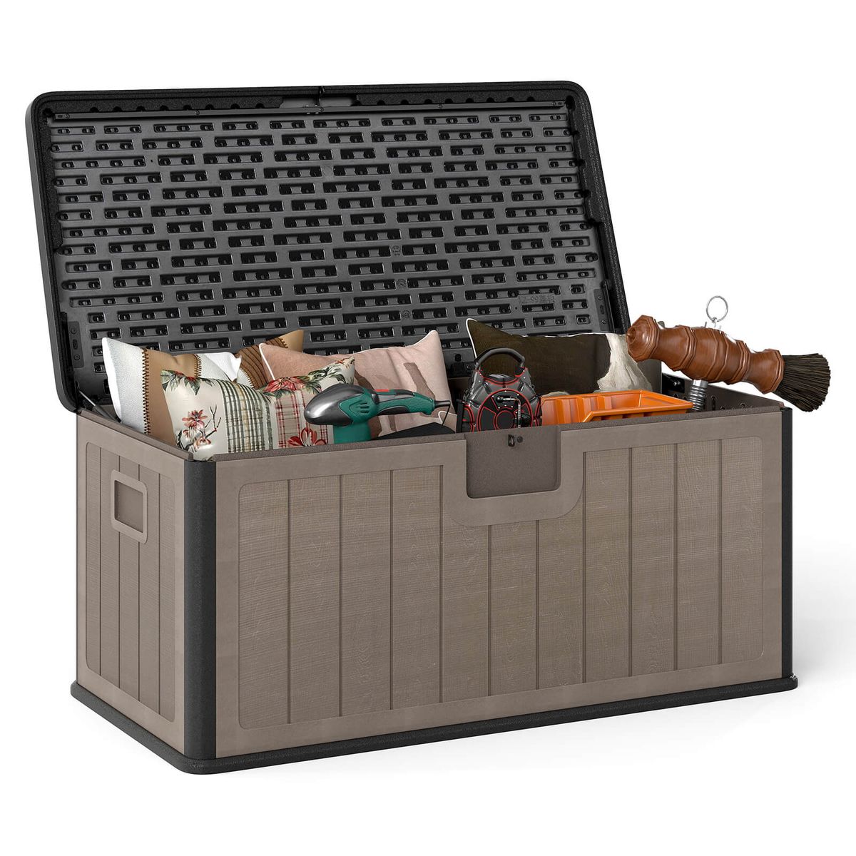 Photos - Garden Furniture Costway Large Capacity Storage Box with Lockable Design - Brown+Black HCST09012 