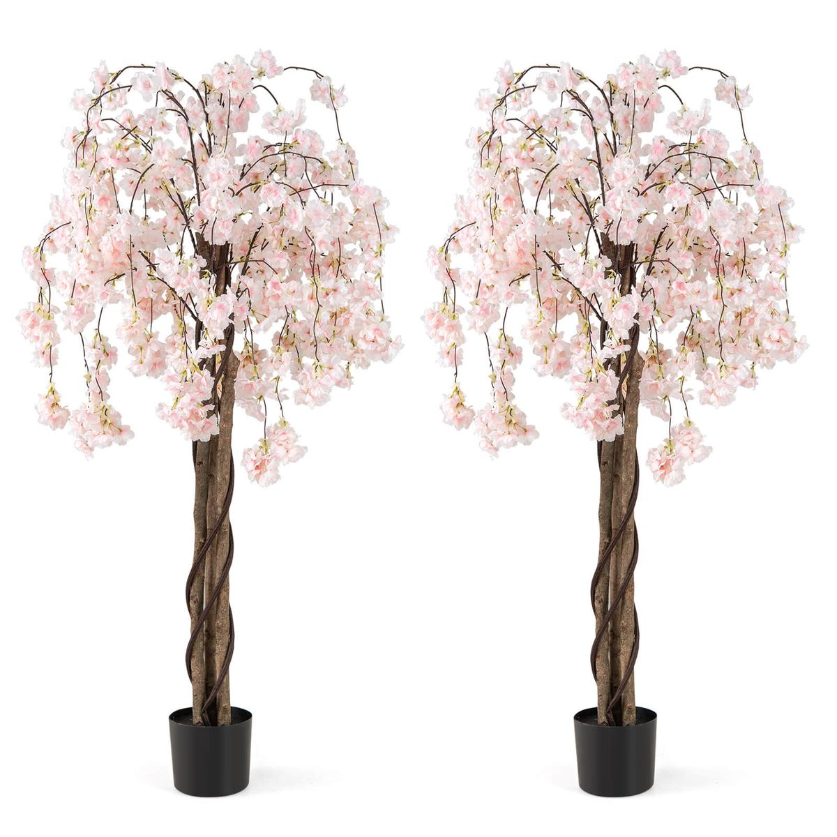 5.5-foot Tall Artificial Cherry Blossom Tree (1- or 2-Pack) - White- 2-Piece