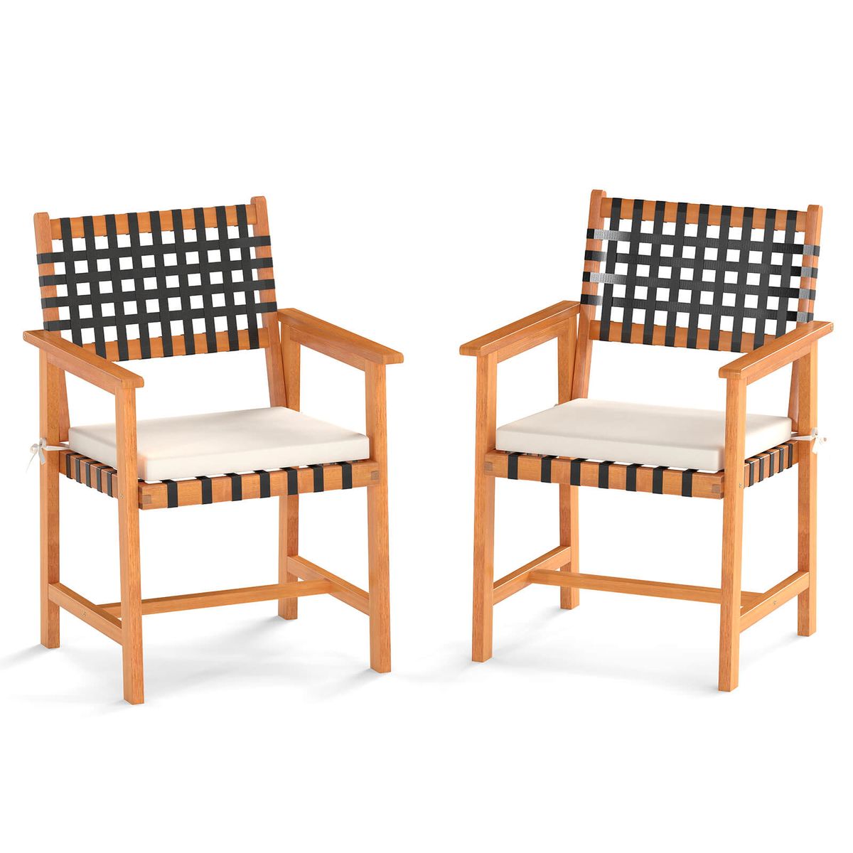 Solid Acacia Wood Patio Chair Set with Padded Seats - 2-Piece