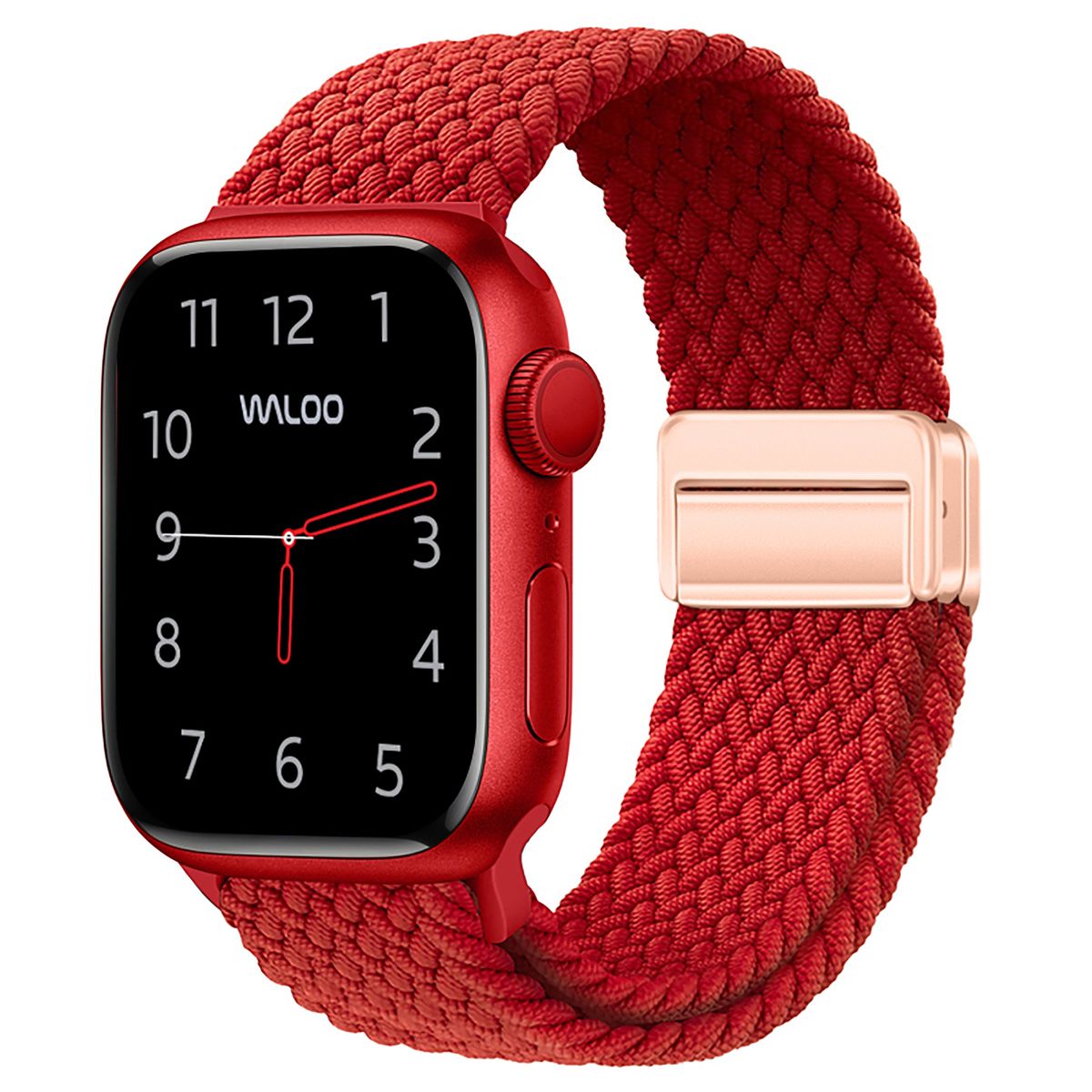 Photos - Watch Strap Waloo Braided Nylon Magnetic Loop Band for All Apple Watch Series - Red - 44/45/46/49mm W-11245