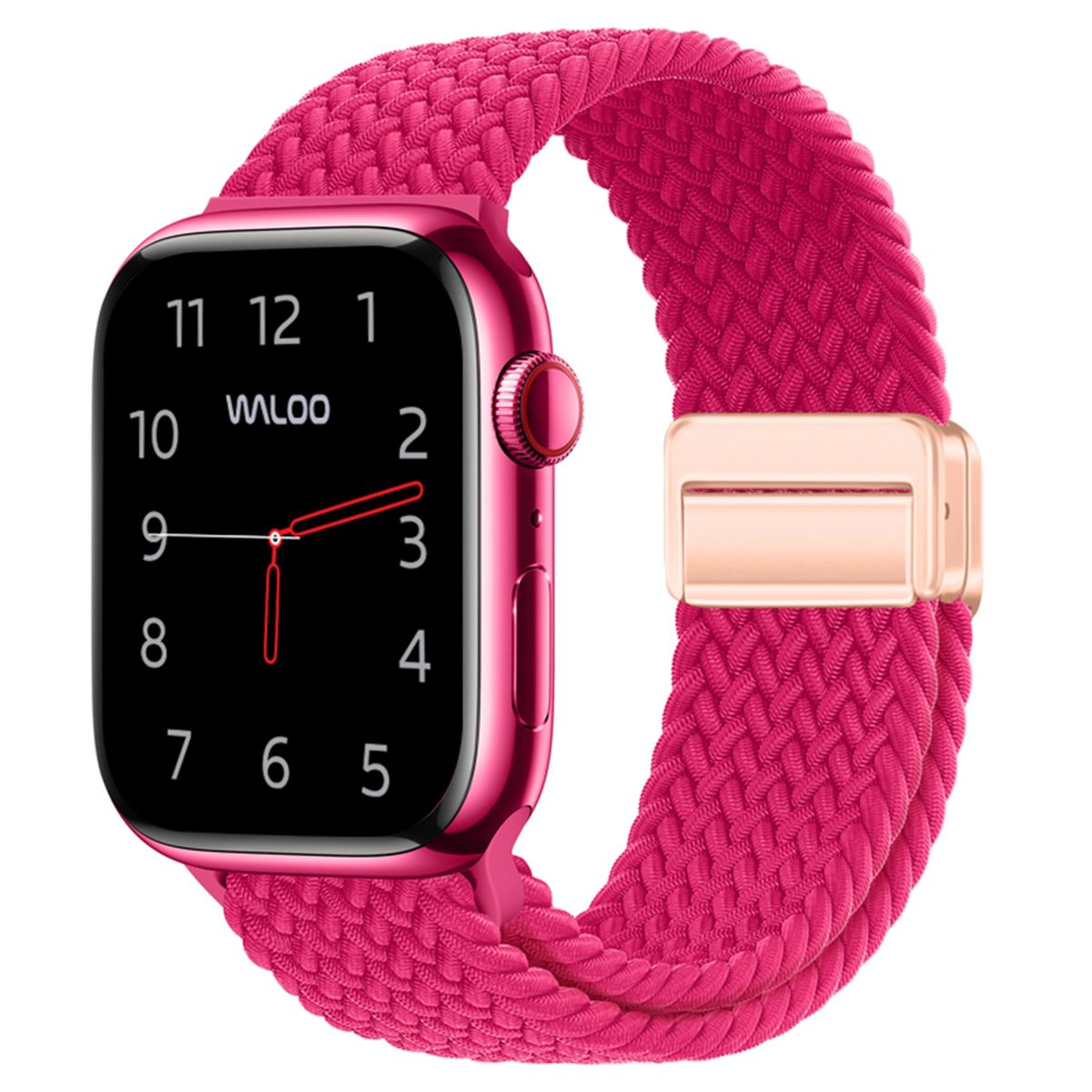 Photos - Watch Strap Waloo Braided Nylon Magnetic Loop Band for All Apple Watch Series - Raspberry- 44/45/46/49mm W-11247