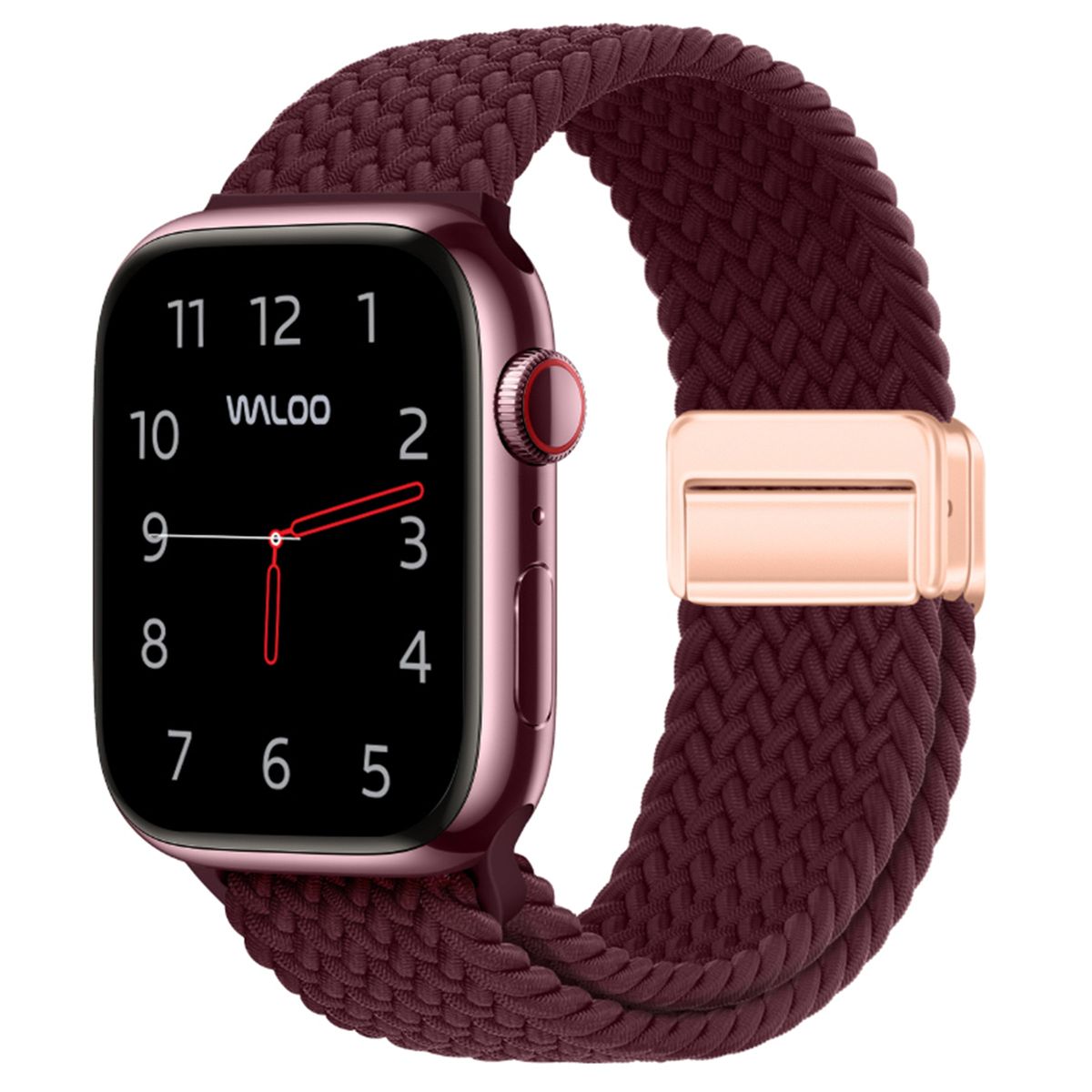 Photos - Watch Strap Waloo Braided Nylon Magnetic Loop Band for All Apple Watch Series - Burgundy - 40/41/42mm W-11232