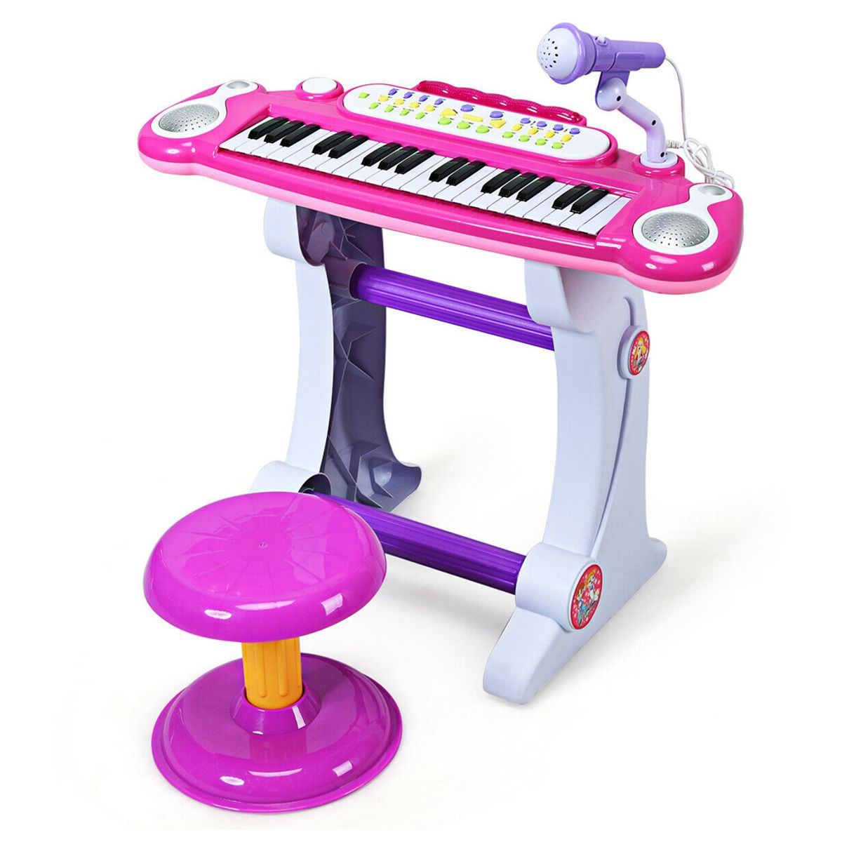 37 Key Electronic Keyboard Kids Toy Piano MP3 Input with Microphone and Stool - Pink