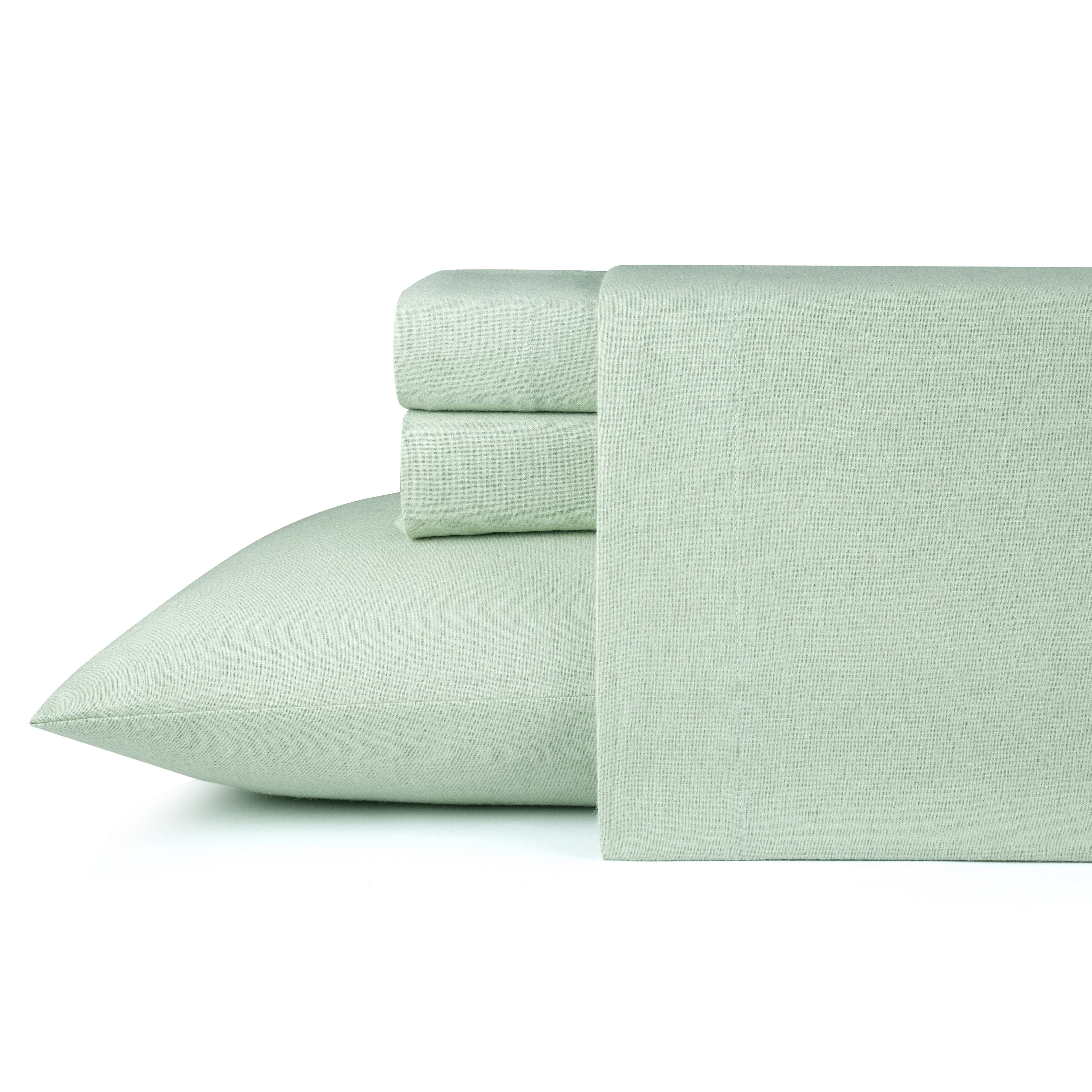 Kathy Ireland 100% Turkish Cotton Solid Flannel Sheet Set - King- Sage