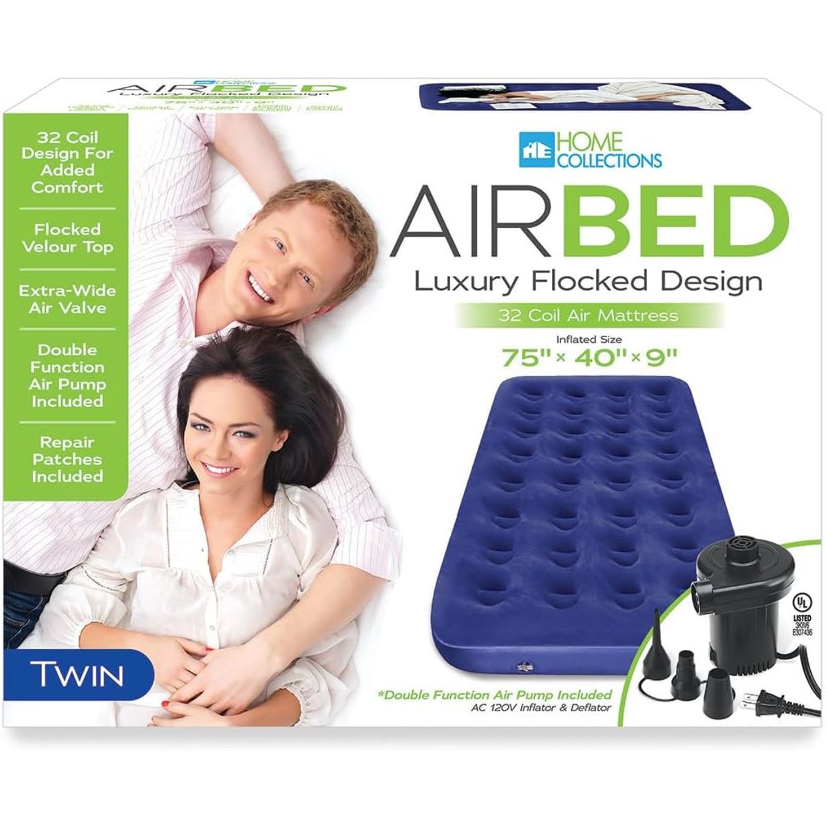 Air Mattress with Luxury Flocked Design and Air Pump  Twin