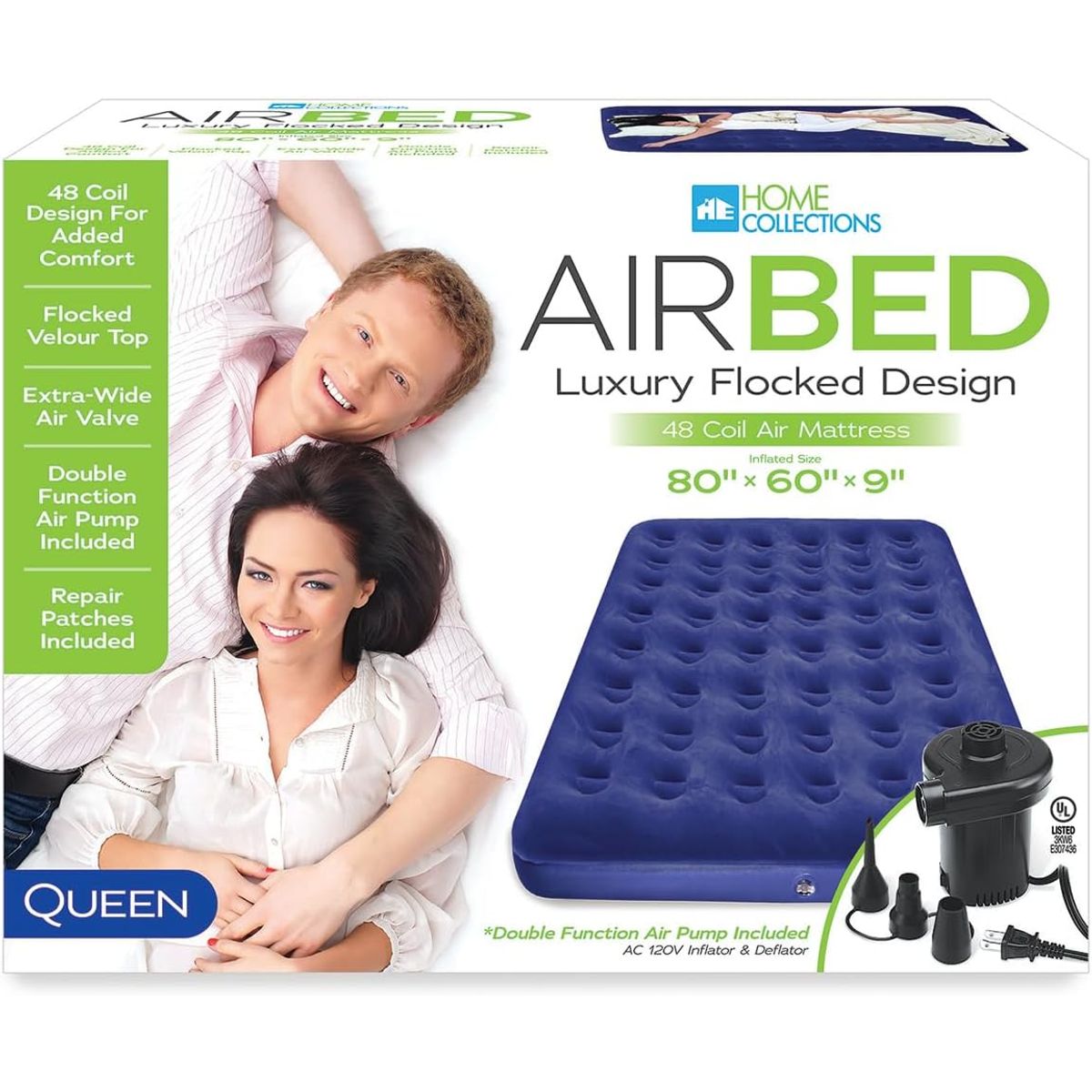 Air Mattress with Luxury Flocked Design and Air Pump  Queen