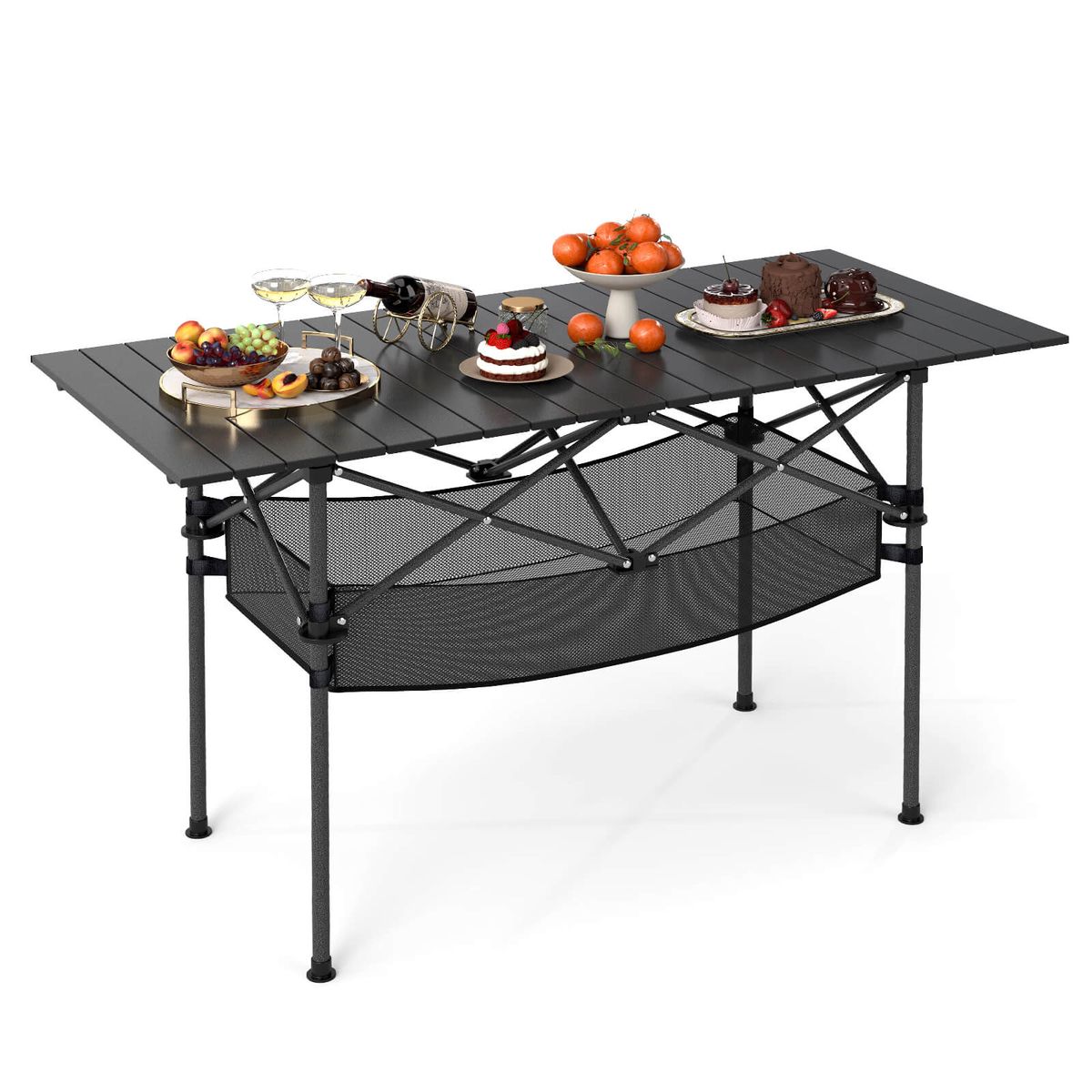 Photos - Outdoor Furniture Costway Folding Camping Table with Aluminum Tabletop and Mesh Bag - Table-BK HCST08820 