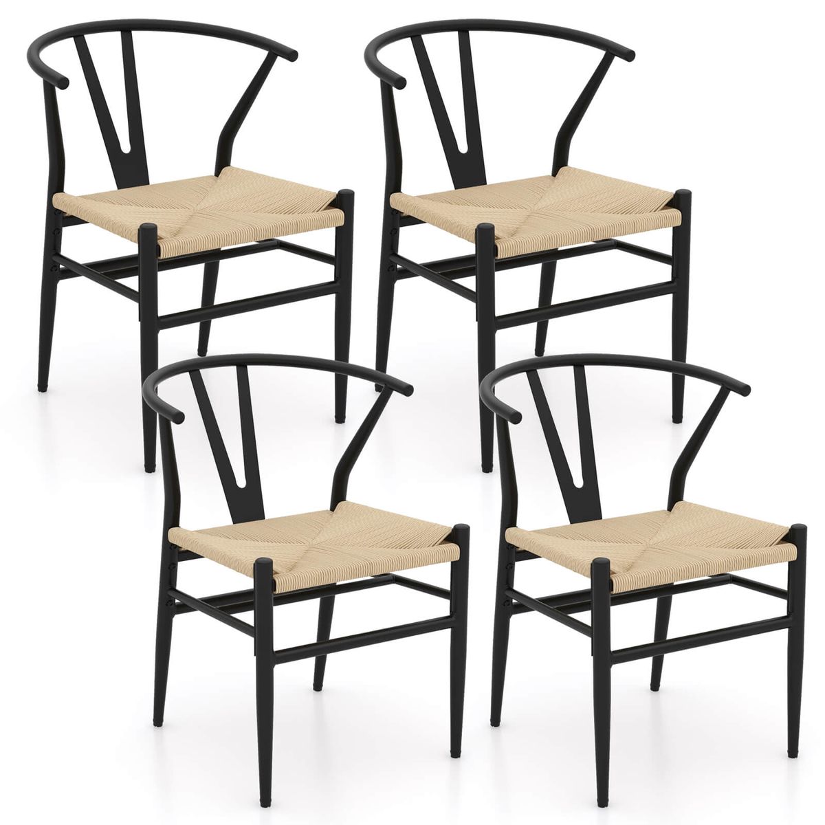 Modern Weave Kitchen Dining Armchairs (2- or 4-Pack) - Beige-4