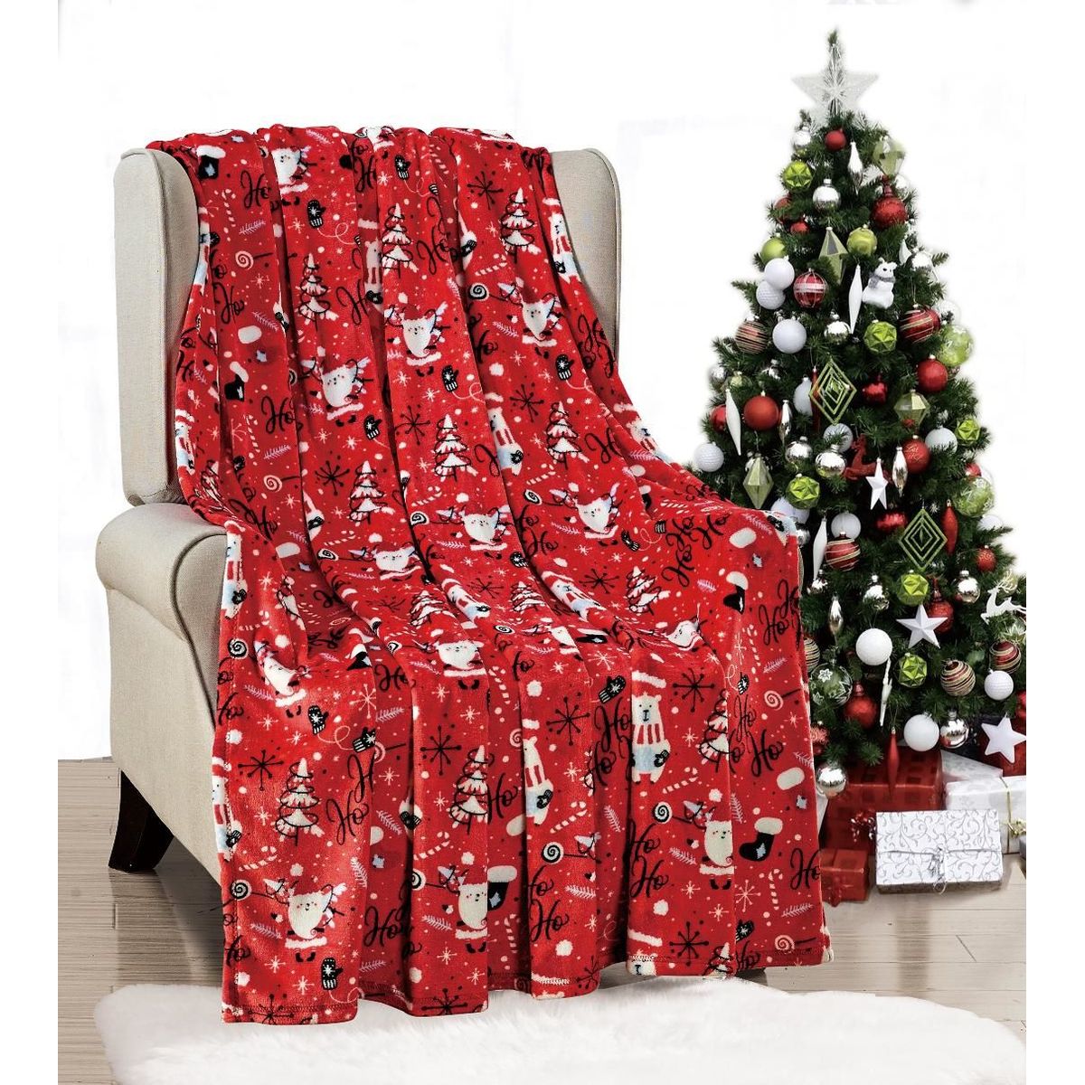 50 x 60-Inch Microplush Holiday Throw Blanket - Red Santa