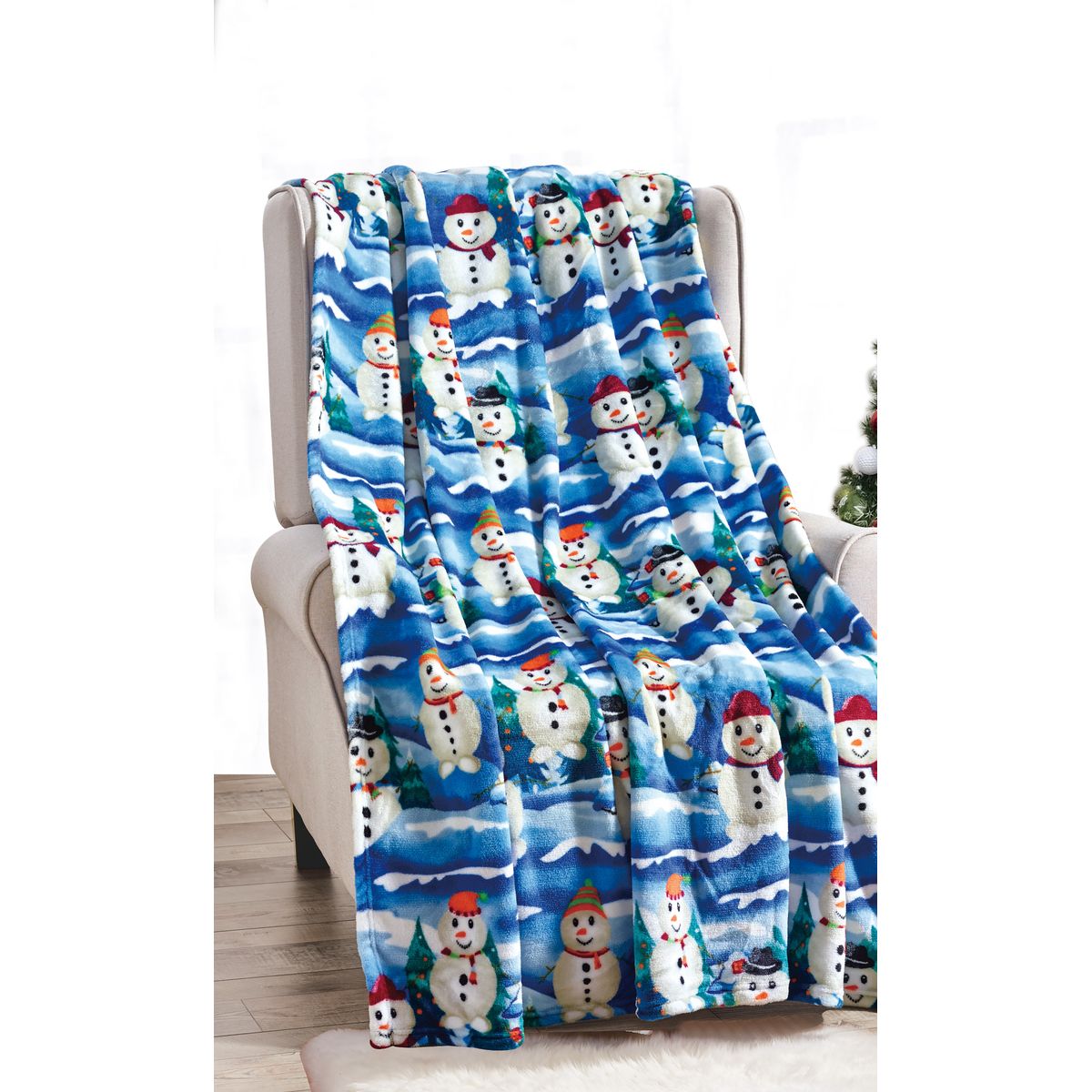 50 x 60-Inch Microplush Holiday Throw Blanket - White Snowman