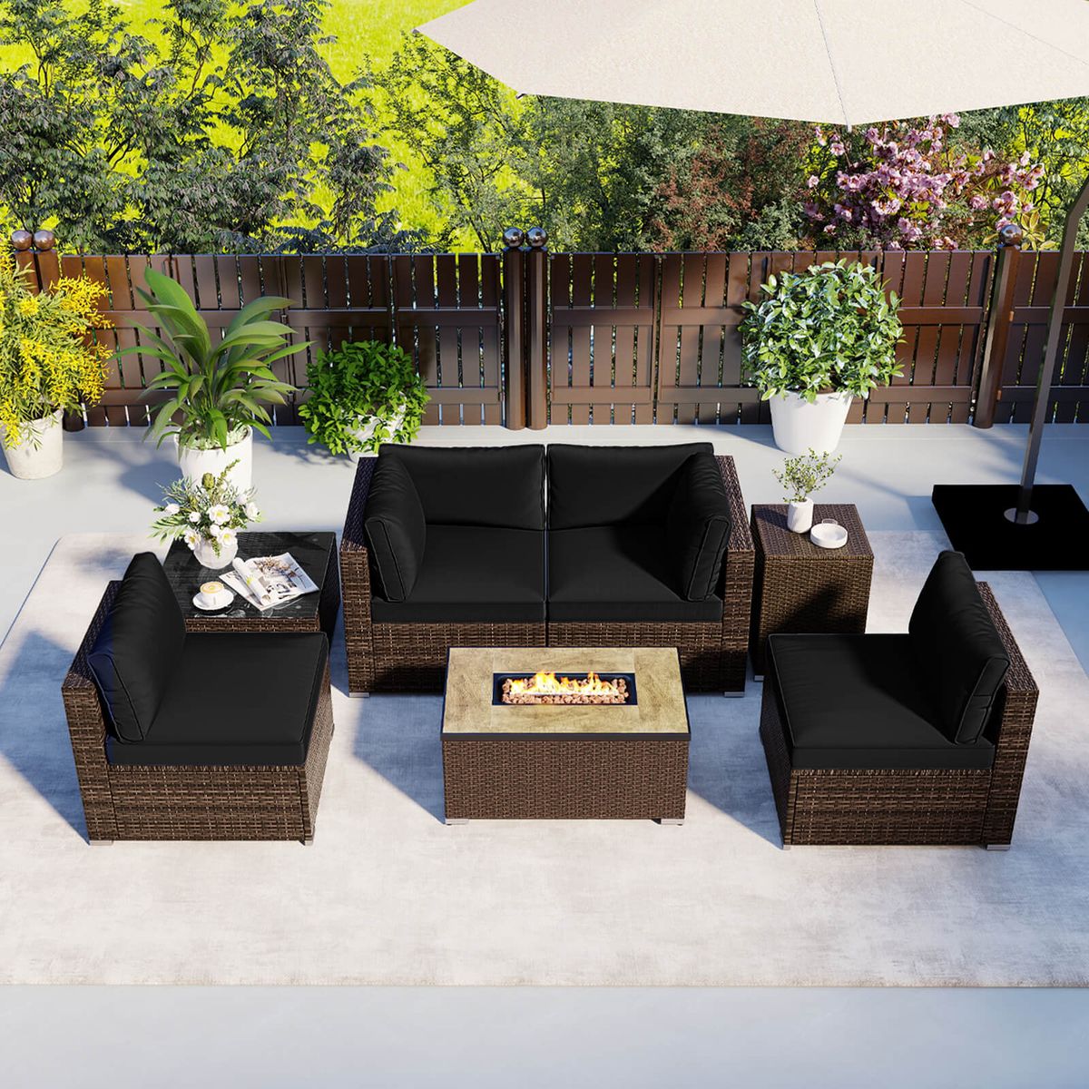Photos - Garden Furniture Costway 7-Piece Outdoor Furniture Set with 32" Fire Pit Table - Black HCST09733