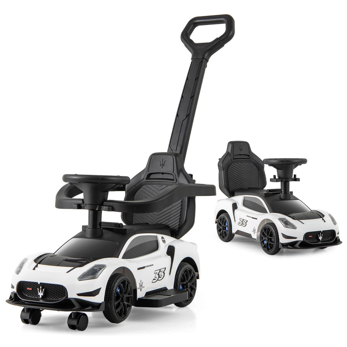 3-in-1 Kids Ride on Maserati Foot to Floor Push Car - White