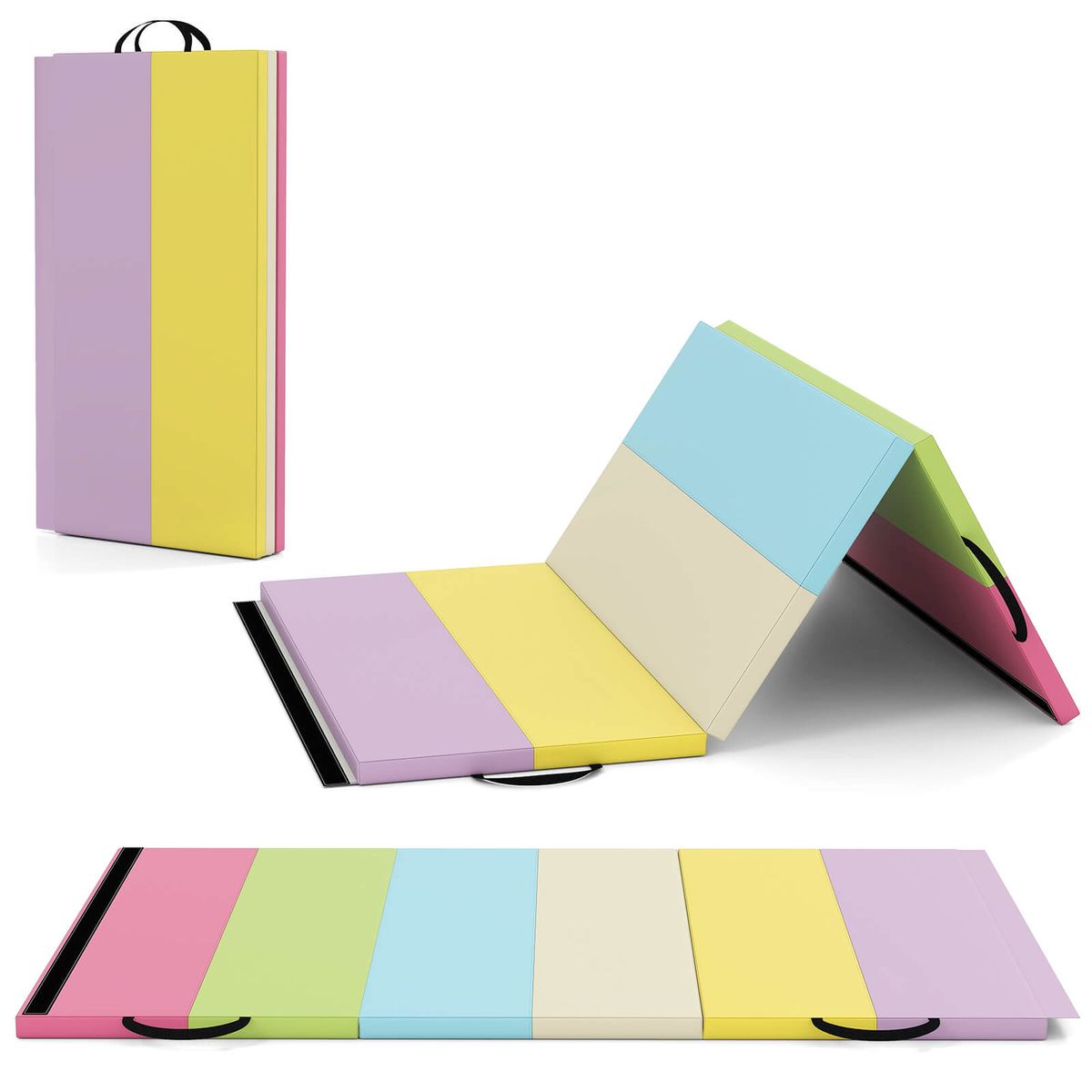 6' x 4' Tri-Folding Gymnastics Mat with Carrying Handles - Light Multicolor