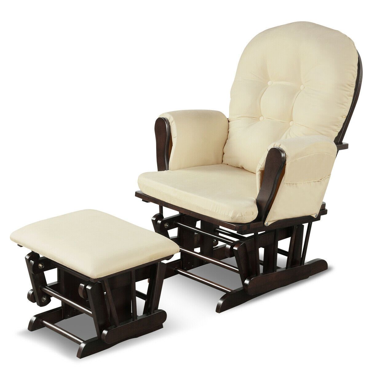 Glider and Ottoman Set with Cushions - Beige
