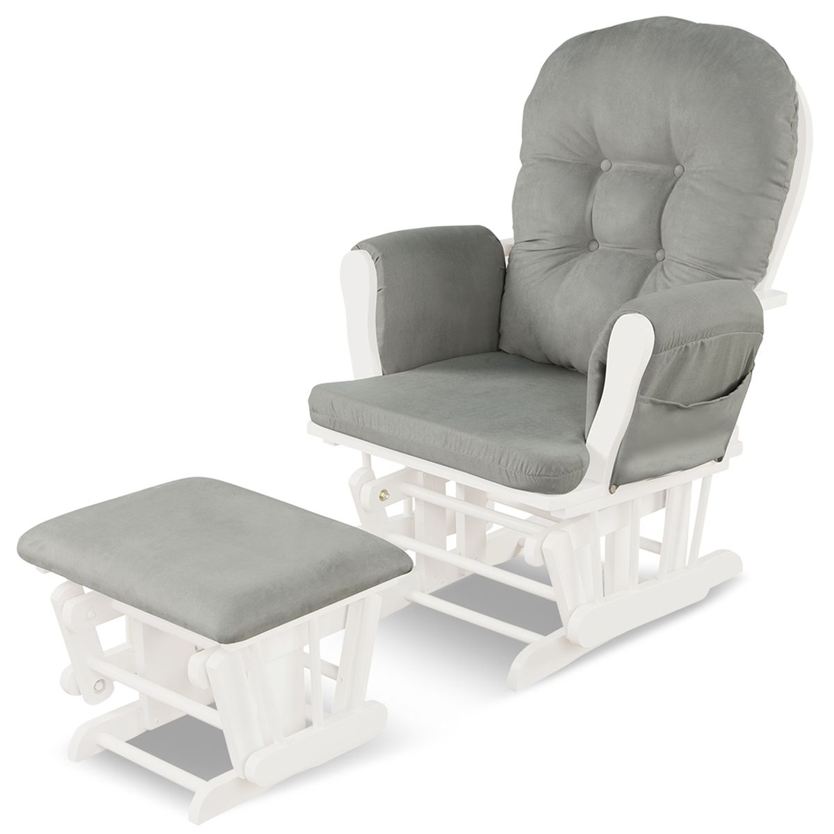Glider and Ottoman Cushion Set Wood Baby Nursery Rocking Chair - Grey