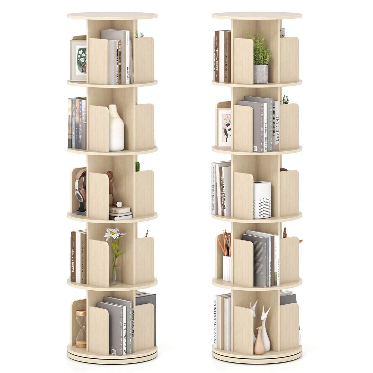 Photos - Wall Shelf Costway 5-Tier Rotating Bookshelf with 360° Display Rack - Natural-2-Piece HCST09320