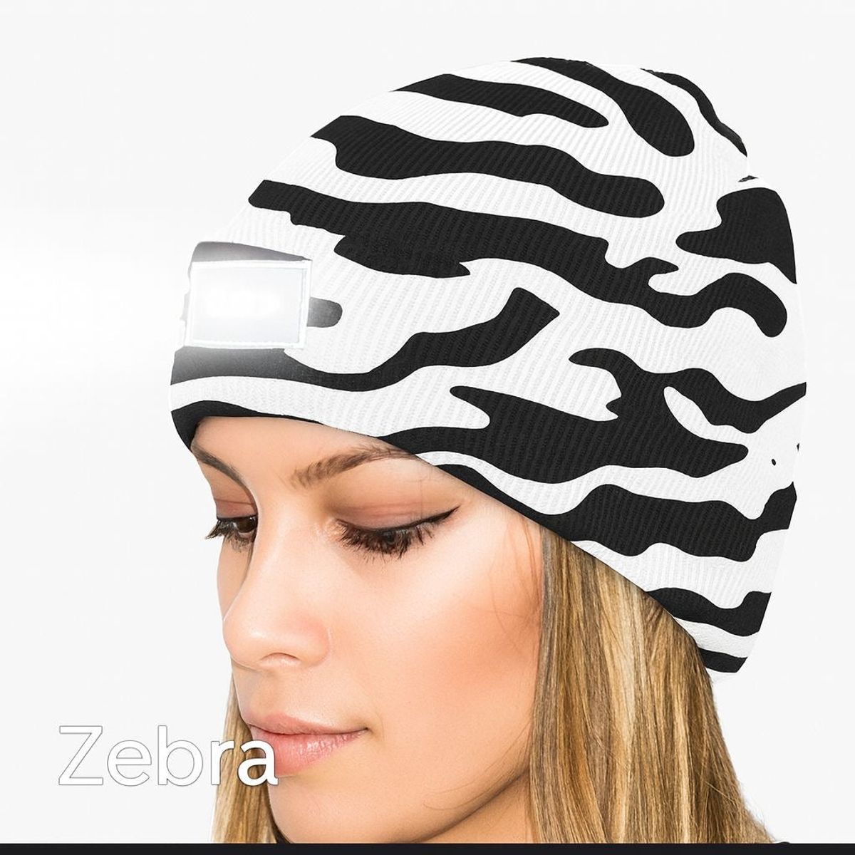 Beanie Hat with Rechargeable LED Headlamp - Zebra-image-SKU17481653