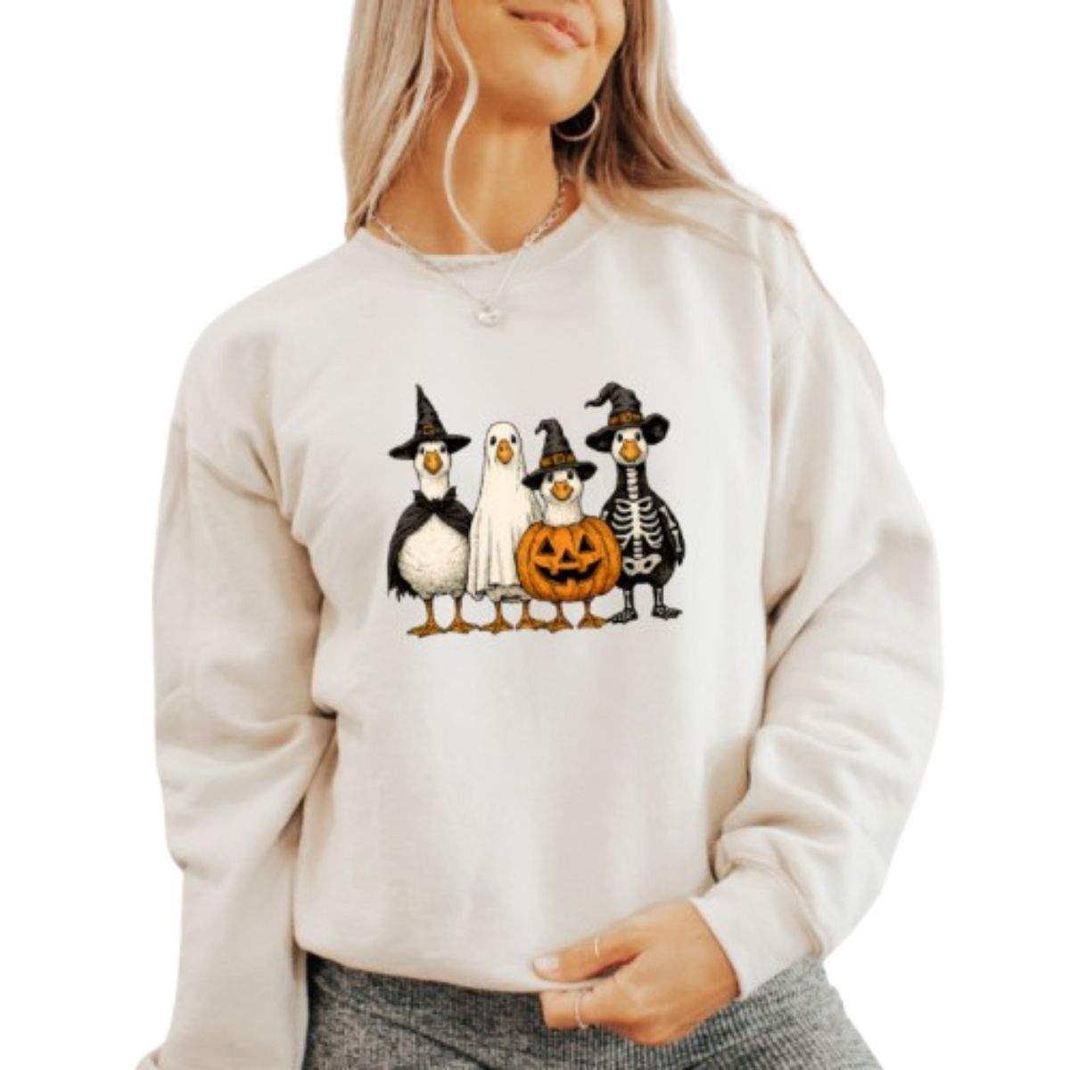Halloween Geese Crewneck Sweatshirt - L / Sand