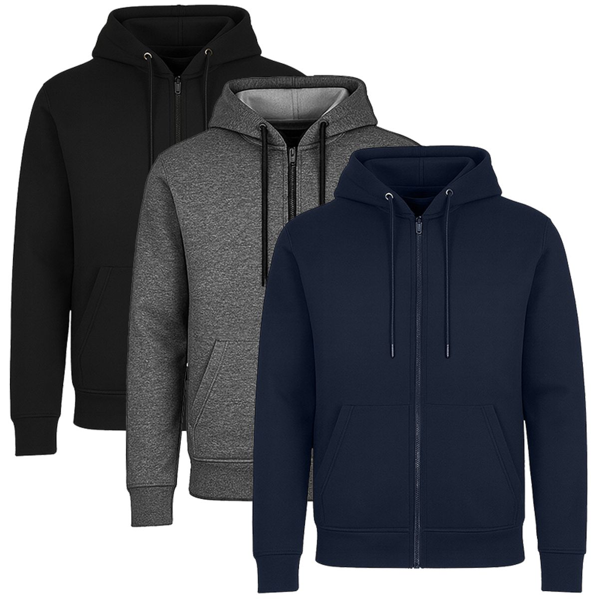 Men’s Fleece-Lined Full-Zip Hoodie (3-Pack) - MFH-1001-BK-CH-NV / M