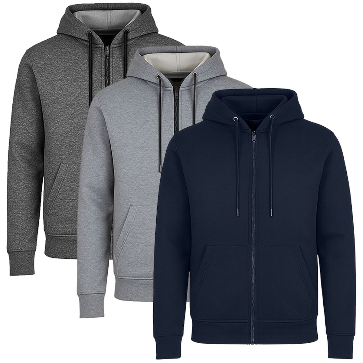Men’s Fleece-Lined Full-Zip Hoodie (3-Pack) - MFH-1001-CH-HG-NV / M
