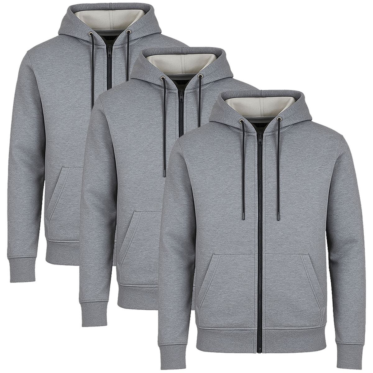 Men’s Fleece-Lined Full-Zip Hoodie (3-Pack) - MFH-1001-HG-HG-HG / M