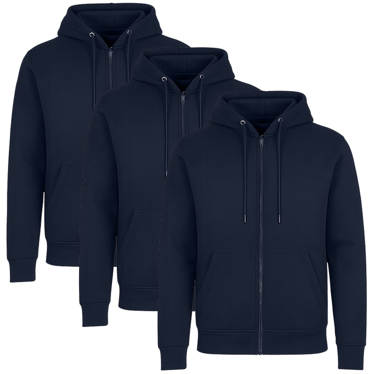 Men’s Fleece-Lined Full-Zip Hoodie (3-Pack) - MFH-1001-NV-NV-NV / 2XL