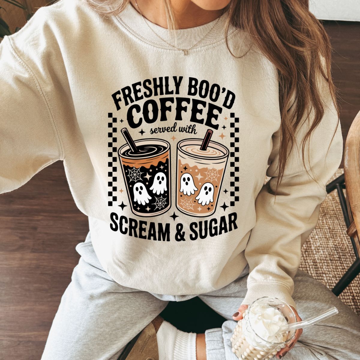 Freshly Boo'd Coffee Sweatshirt - Sand / L-image-SKU17587326