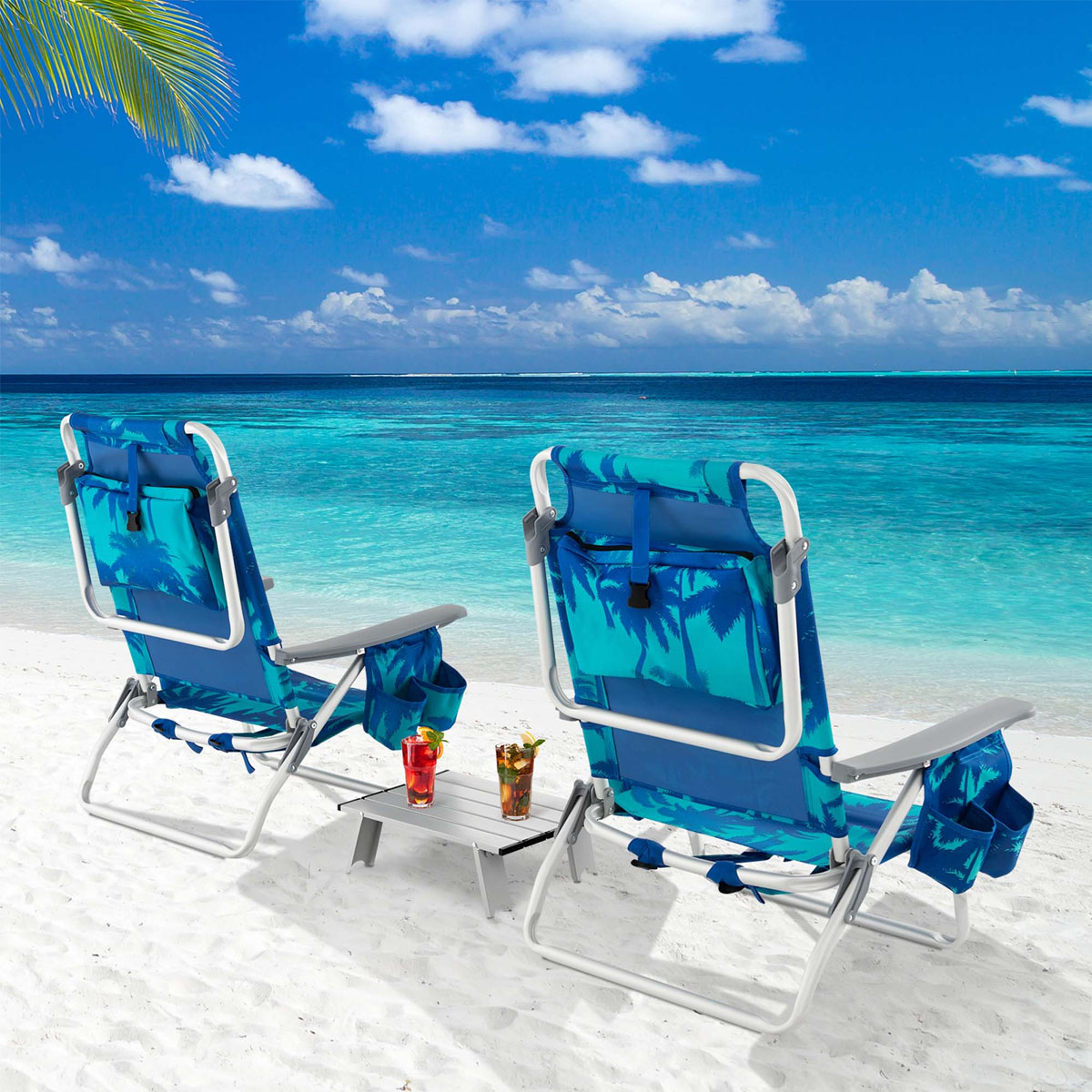 Adjustable Folding Backpack Beach Chairs and Table Set - Beach Set-Navy