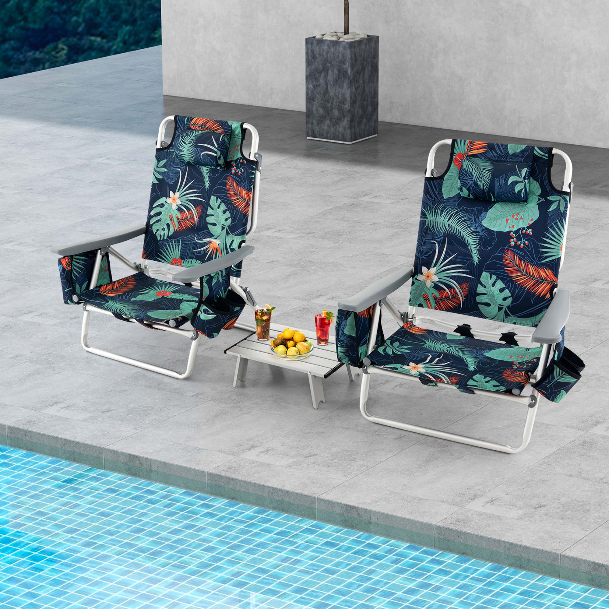 Adjustable Folding Backpack Beach Chairs and Table Set - Beach Set-Printed
