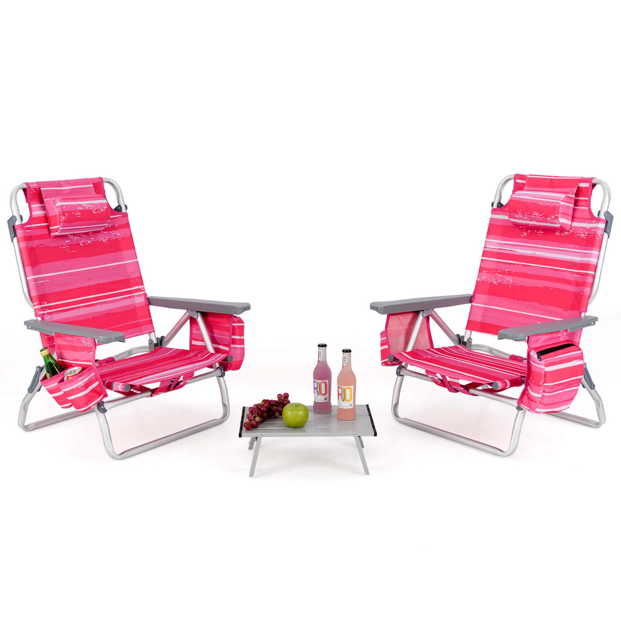 Photos - Garden Furniture Costway Adjustable Folding Backpack Beach Chairs and Table Set - Beach Set-Hot Pink HCST05171