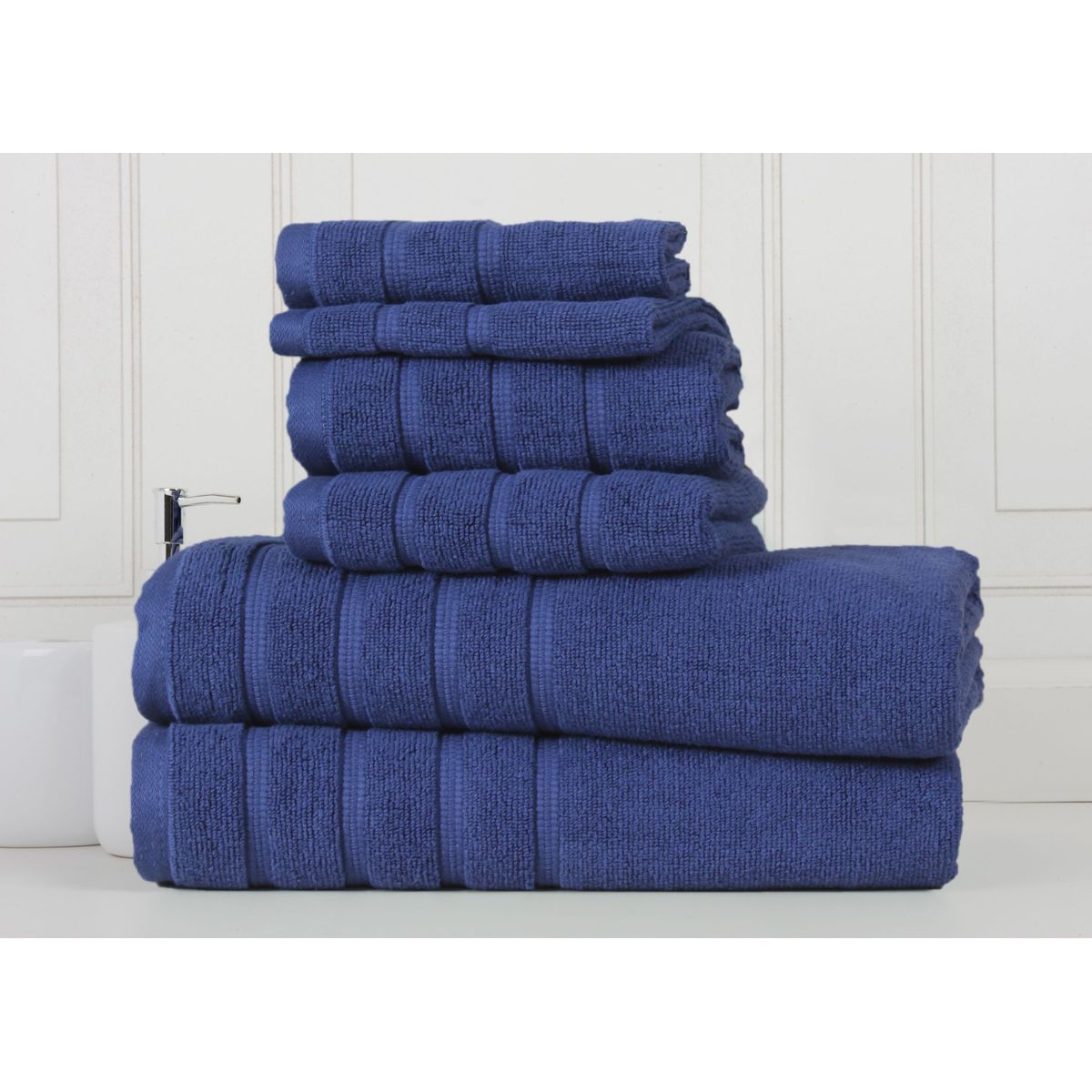 Zero Twist Egyptian Cotton 6-Piece Towel Set - 6 pc Towel - Dark Blue