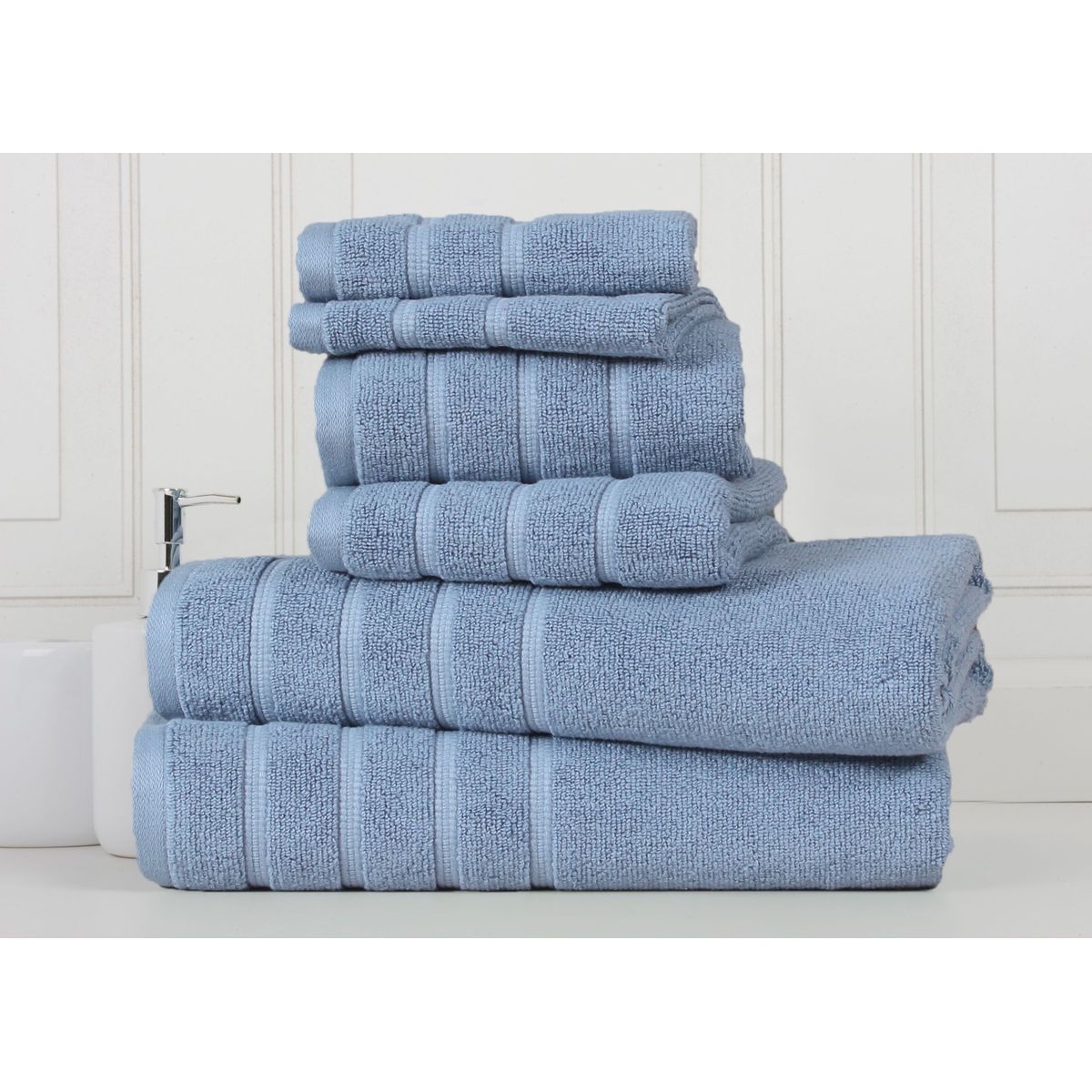 Zero Twist Egyptian Cotton 6-Piece Towel Set - 6 pc Towel - Dusty Blue