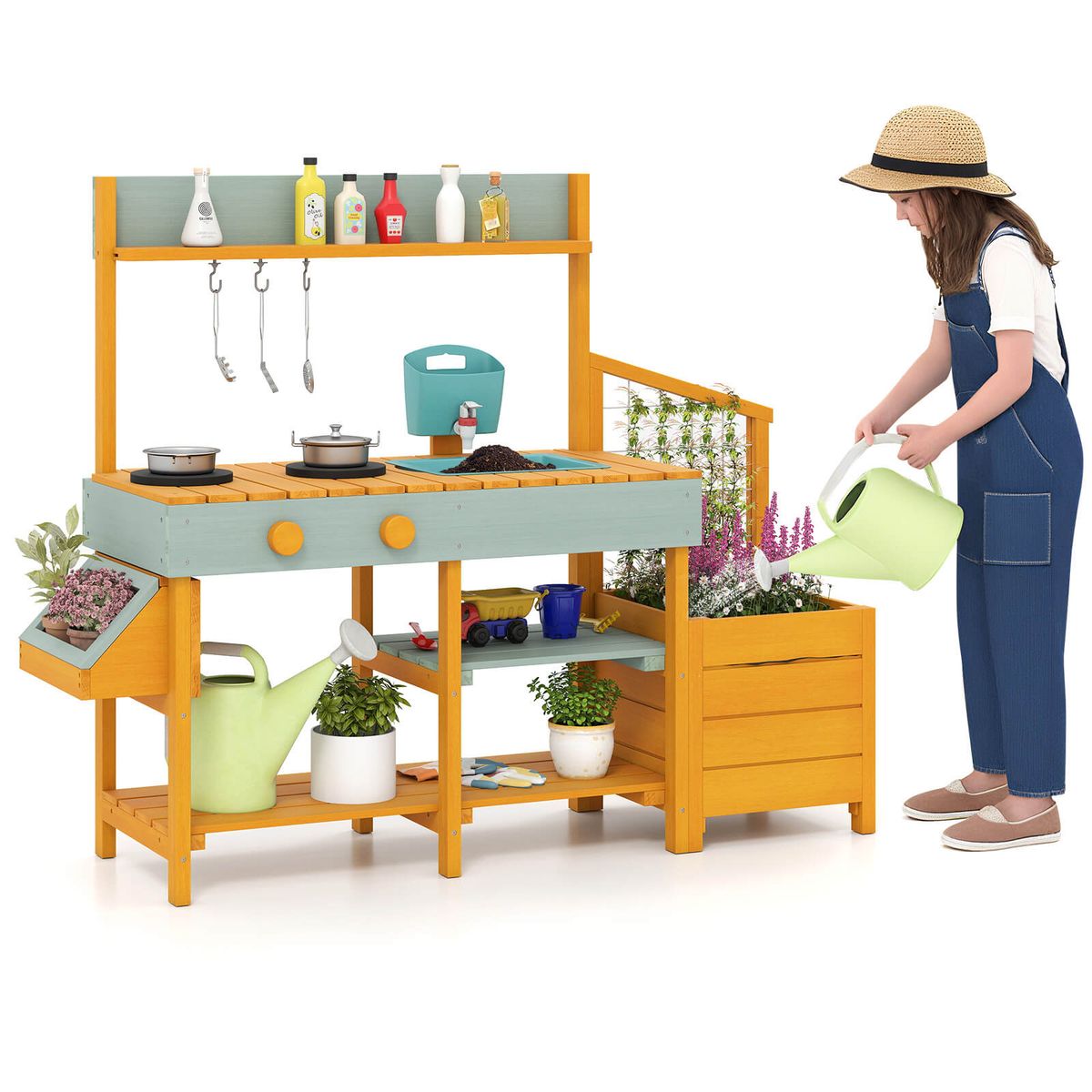Kids' Wooden Toy Kitchen Play Set - Playset-Yellow