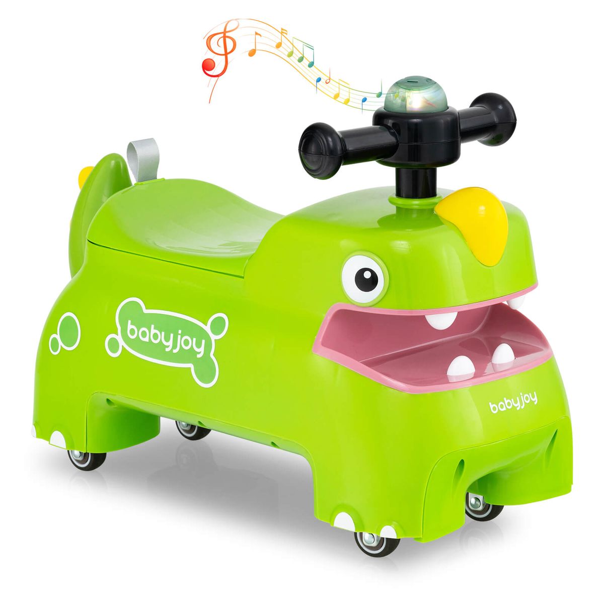 Costway Baby Dinosaur Sliding Car with Led Lights and Under-Seat Storage Ride-On Toy, 55 lbs. Capacity, Ages 18 Months+ - Green