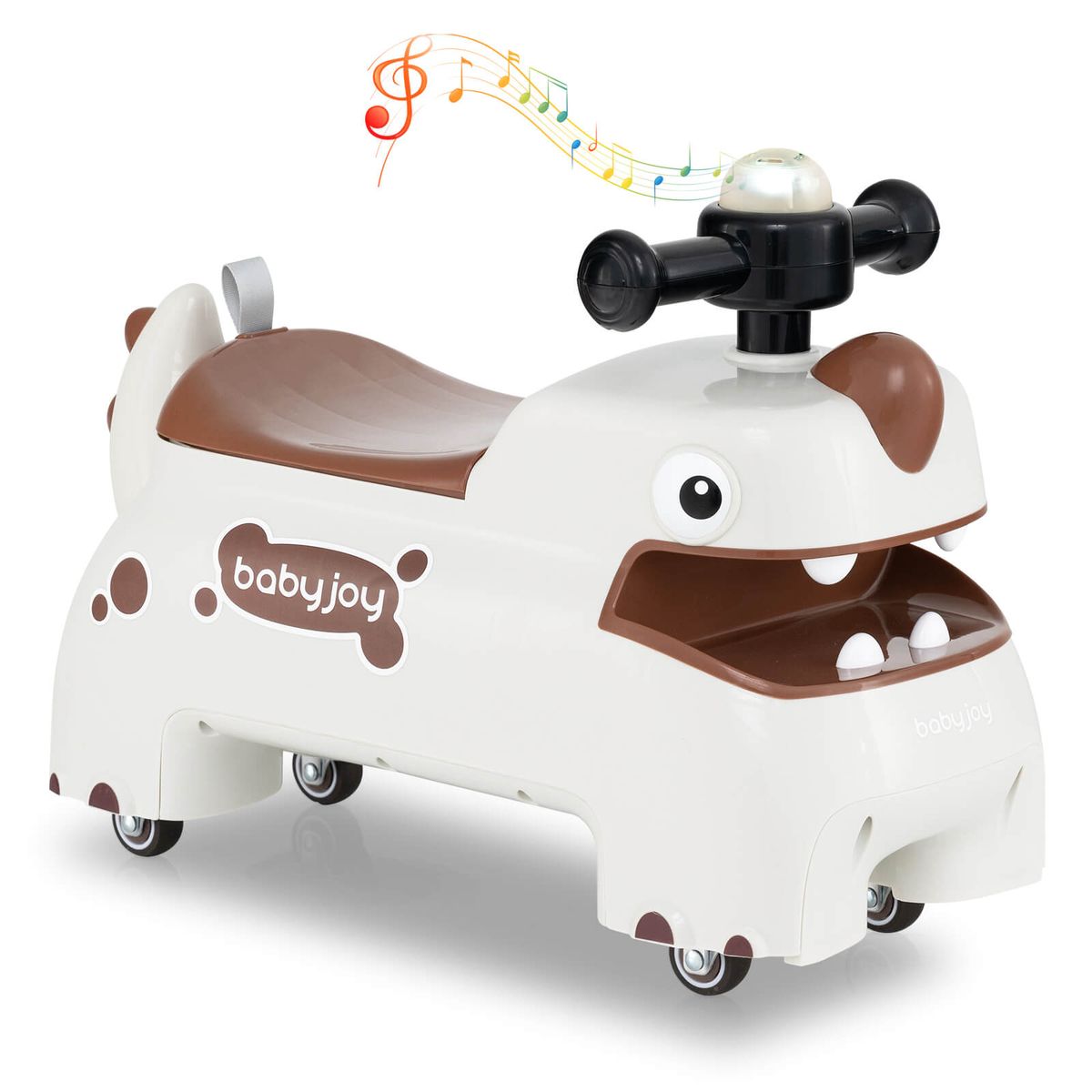 Costway Baby Dinosaur Sliding Car with Led Lights and Under-Seat Storage Ride-On Toy, 55 lbs. Capacity, Ages 18 Months+ - White