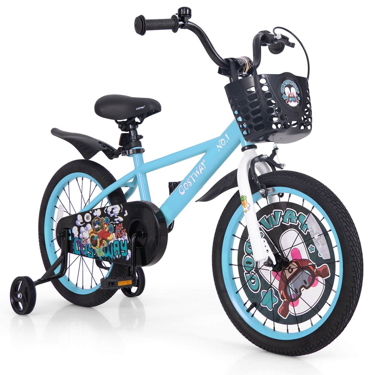 Photos - Bike Costway Height-Adjustable Kid's with Remo Training Wheels - 16"-Blue HCST02724