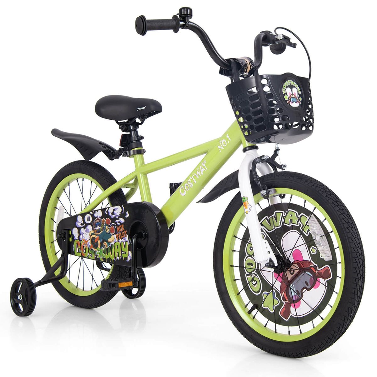 Photos - Bike Costway Height-Adjustable Kid's  with Remo Training Wheels - 16"-Green HCST02725 