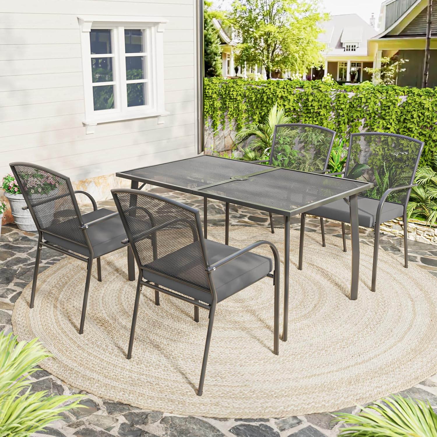 Metal Outdoor Table and Patio Dining Table Set for 4 - 19033GR+14148DG-UG01