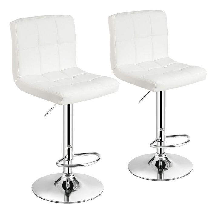 Photos - Chair Costway Adjustable Height Bar Stools with Modern Faux Leather Design  - White HW66492WH (Set of 2)