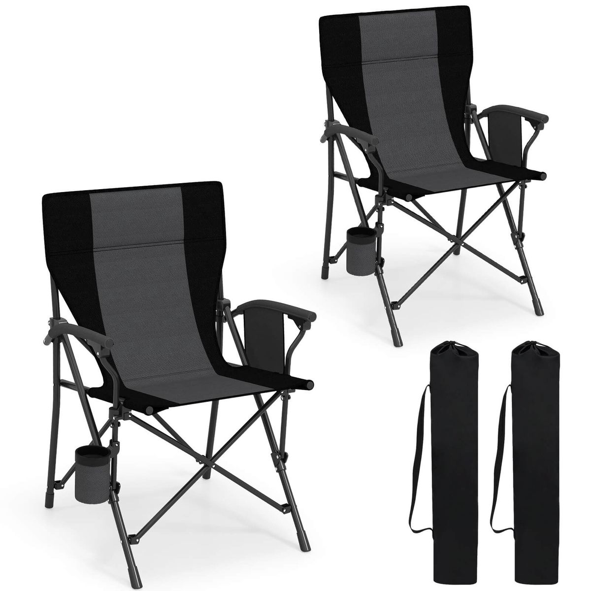 Folding Camping Chair with Drawstring Design - Black-2