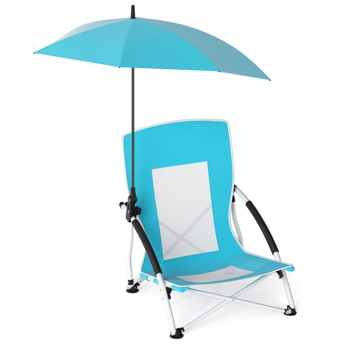 Portable Beach Umbrella Chair with Parasol and Tilt-Adjustable Knob - Blue-1