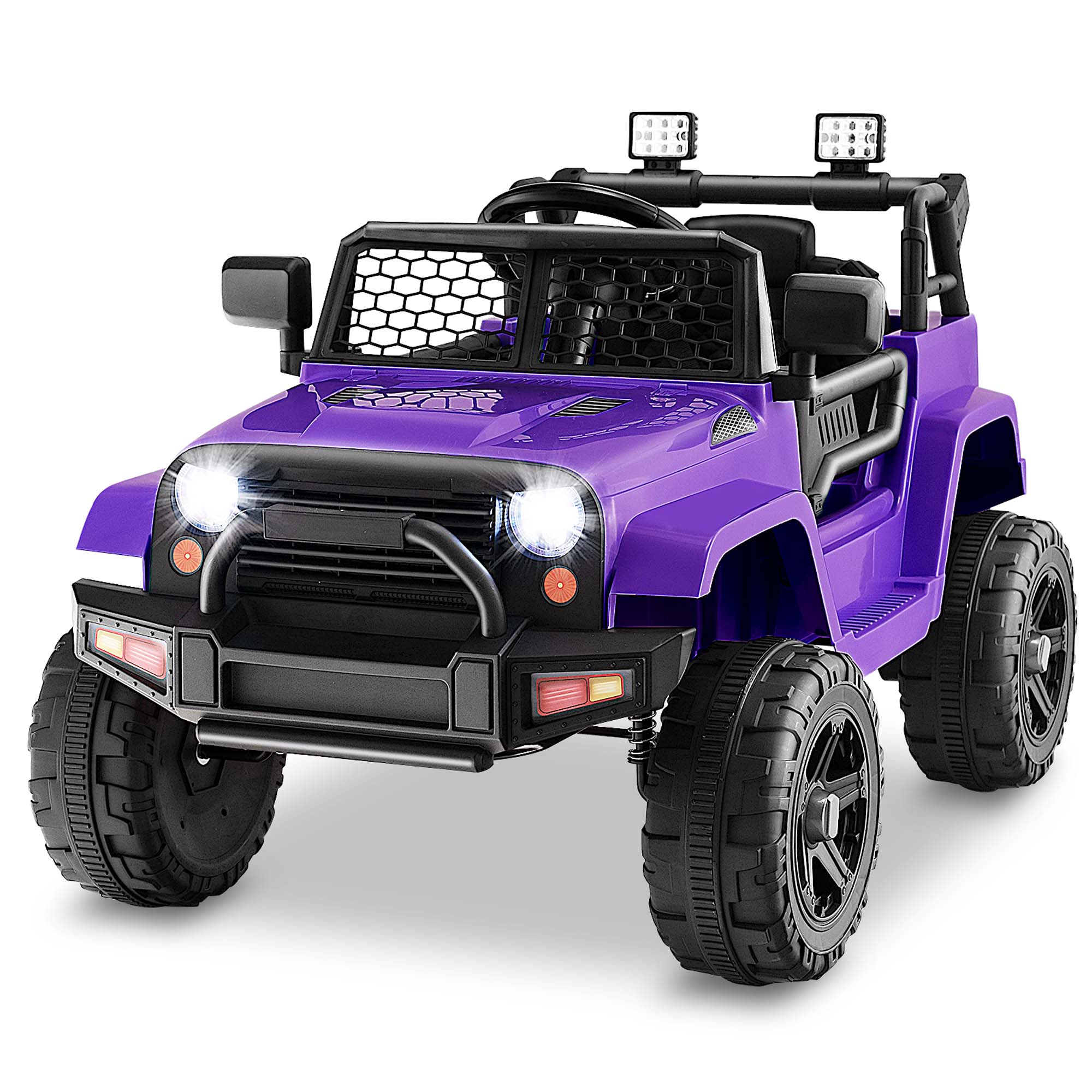 Kids' 12V Ride-on Truck with Remote and Headlights - Kids Truck Purple