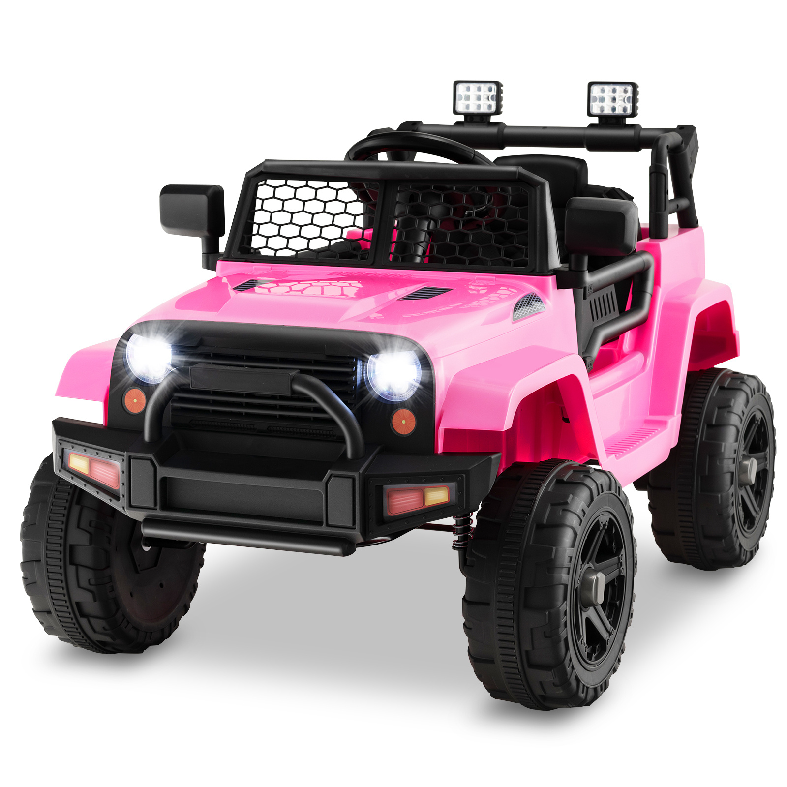 Kids' 12V Ride-on Truck with Remote and Headlights - Kids Truck Pink-image-SKU17830282