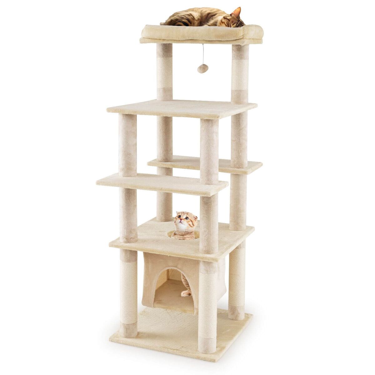 58" Large Multi-level Cat Tree - Cat Tree-Beige
